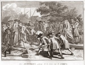 Judaism: The Assistants Throw Earth on the Body During the Funeral. Engraving from 