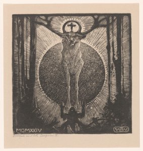 Kneeling Figure Before the Appearance of a Deer (The Vision of St. Hubertus) by Bernard Willem Wierink (signed by artist)
