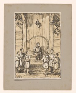 Boys in front of a wooden door by Bernard Willem Wierink