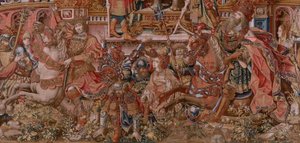 Flemish tapestry. Series The Honours. Fame. Third tapestry in the series. Model Cartoonists from the circle of Bernard van Orley and Jan Gossaert. Manufacture Pieter van Aelst, Brussels. Ca 1550 by Bernard van Orley