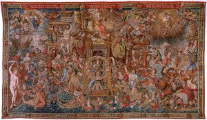 Flemish Tapestry. Series The Honours. Fortune, The Way to the Honours. Fifth Tapestry in the Series. Model Cartoonists from the Circle of Bernard van Orley and Jan Gossaert de Mabuse. Manufacture Pieter van Aelst, Brussels.