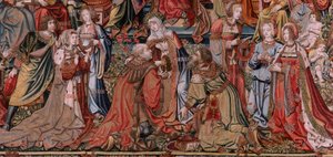 Flemish Tapestry. Series The Honours. Justice. Ninth Tapestry in the Series. Model Cartoonists from the Circle of Bernard van Orley and Jan Gossaert. Manufacture Pieter van Aelst, Brussels. Ca 1550. Fabric Gold, Silver, Silk and Wool. by Bernard van Orley