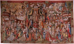 Flemish Tapestry. Series The Honours. Justice. Ninth Tapestry in the Series. Model Cartoonists from the Circle of Bernard van Orley and Jan Gossaert. Ca 1550 by Bernard van Orley