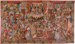 Flemish Tapestry. Series The Honours; Nobility. Fourth Tapestry in the Series. Model Cartoonists from the Circle of Bernard van Orley and Jan Gossaert. Manufacture Pieter van Aelst, Brussels. Ca 1550. Fabric Gold, Silver, Silk and Wool.
