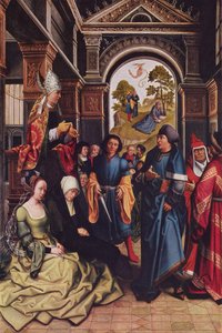 Sermon of St. Ambrose Outside: Two Standing Holy Bishops by Bernard van Orley