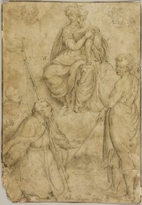 Seated Virgin and Child with Bishop Saint and Monastic Saint, and Saint John the Baptist by Bernardino Campi