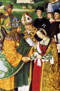 Aeneas Sylvius, Bishop of Siena, presenting Emperor Frederick III with his future wife Eleanor of Aragon