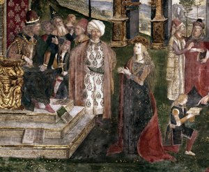 Detail (dispute of St. Catherine of Alexandria with the philosopher, in front of the Roman Emperor Maxentius)