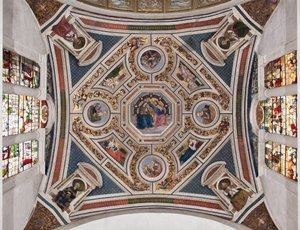 The Coronation of the Virgin, The Four Evangelists, The Sibyls, and the Doctors of the Church (detail). Vault of the choir by Pinturicchio, 1508-1510, Basilica of Santa Maria del Popolo by Bernardino di Betto Pinturicchio