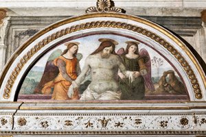 The Dead Christ Supported by Two Angels (Fresco by Pinturicchio, 1484-1492, Rome, Basilica di Santa Maria del Popolo, Chapel Basso della Rovere)