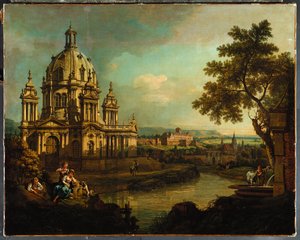 A Capriccio with a Domed Church and Buildings in Pirna by Bernardo Bellotto