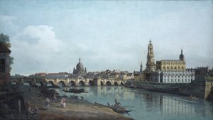 Dresden Seen from the Right Bank of the Elbe, Beneath the Augustus Bridge by Bernardo Bellotto