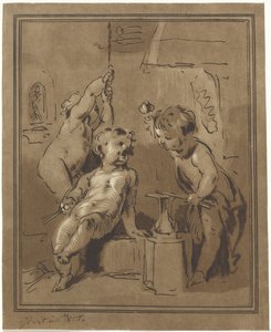 Three Putti by an Anvil by Bernhard Schreuder