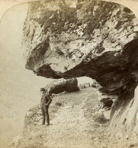 Man on a Cliff Overlooking Naeroyfjord, Sogne, Norway