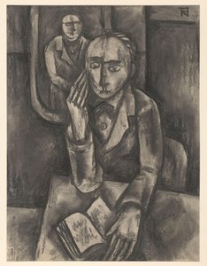 Man Sitting at a Table with an Open Book by Bob Hanf (signed by artist)