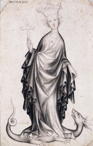 Saint Margaret of Antioch (she holds a crucifix and tramples a dragon)