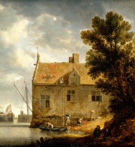 Builders Repairing a House by a River