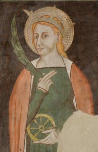 North Transept, Altar of St. Michael the Archangel, Behind the Altarpiece the Frescoes of Bonifacio Bembo, Saint Catherine of Alexandria