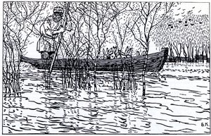 Illustration for the Poem Grandfather Mazay and the Hares by N. Nekrasov by Boris Mikhailovich Kustodiev