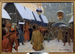 People Rebellion against The Boyars by Boris Mikhailovich Kustodiev