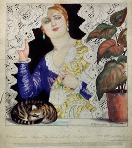 A Russian Girl at The Window by Boris Mikhailovich Kustodiev