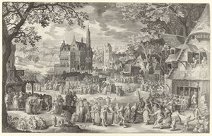 Peasant Fair in Front of the Weigh House on the Village Square from Die Boere Cermis by Boëtius Adamsz. Bolswert