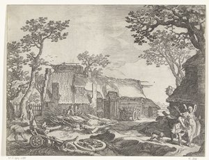 Landscape with Farmhouse and Tobias and the Angel (series title: Views of the Countryside) by Boëtius Adamsz. Bolswert