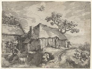 Landscape with Farm and Abduction of Ganymede by Boëtius Adamsz. Bolswert