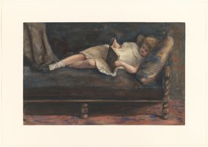 Reading Girl Lying on a Bench