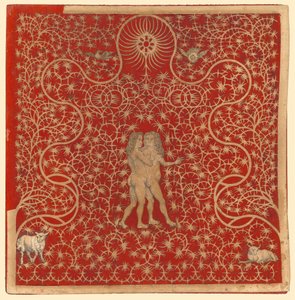 Adam and Eve in the Garden with Two Sheep and Two Doves by British School