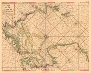 Chart of the North Sea: Norway to the Dover Straits, c.1700 (coloured engraving) by British School