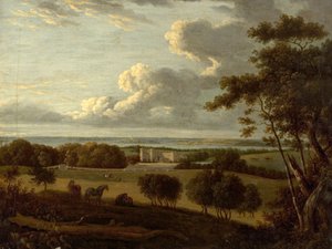 Landscape near the Coast (view of a mansion with the sea in the distance)