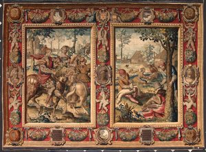 Month of May and June: hunting and mowing of sheep. Tapestry of the manufactures of Mortlake. 17th century Genes, Musei di Strada Nuova