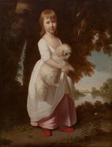 Portrait of a Girl Holding a Maltese Spaniel