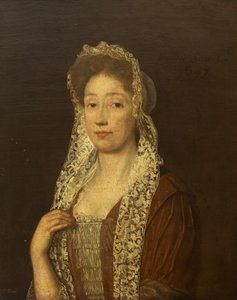 Portrait of a Lady with Lace Cap and Strings by British School