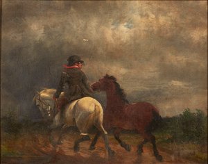 Rider With Two Horses by British School