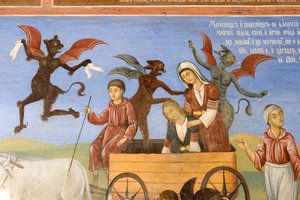 Bulgaria, Rila Monastery, Fresco at Church of Nativity of Virgin by Bulgarian School