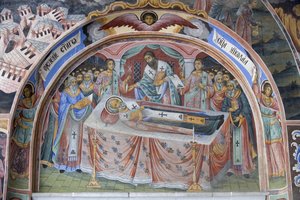 Fresco detail in Church of Nativity of Virgin, Rila Monastery, Bulgaria