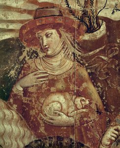 An Elegant Lady Holding a Small Dog in Her Arms by Buonamico Buffalmacco