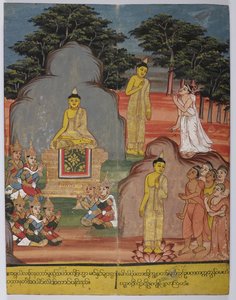 On the Way to the Deer Park Buddha Met Five Ascetics; at the Deer Park He Preached the First Sermon by Burmese School