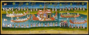 Parabaik Image, Showing Royal Festival on Water, Royal Barge Procession, Or 16761, f. 35r by Burmese School
