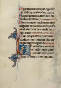 Initial L: A Kneeling Man Pointing to a Rock and Touching His Head