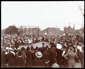 Crowd Watching a Polevaulter at the Hudson Bank Gymnasium and Playground, New York