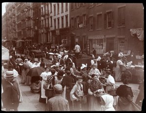 View of the Crowd and Peddlers on Hester Street, New York, 1899 by Byron Company