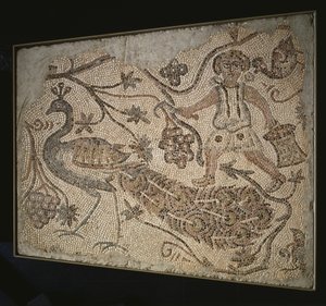 Floor Mosaic Panel: Grape Harvester with Peacock by Byzantine