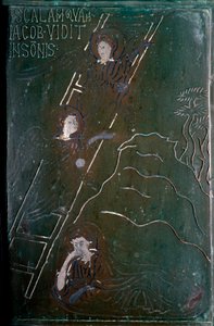 Jacob sees in dream the angels ascending and descending the bronze door tile scale made in Constantinople in 1076. Monte Sant