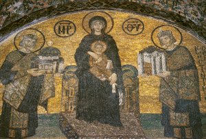 Virgin and Child between the Emperors Justinian and Constantine at Hagia Sophia (mosaic)