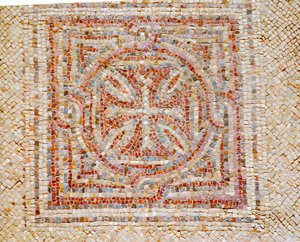 Detail of a Cross from the Mosaic Floor of the Byzantine Church in Shoham, Israel, c.5th Century AD by Byzantine Byzantine