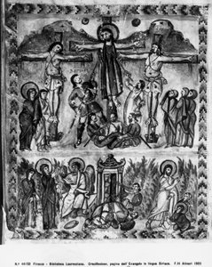 Crucifixion and the Resurrection, from the Rabula Gospels, 586 AD by Byzantine School