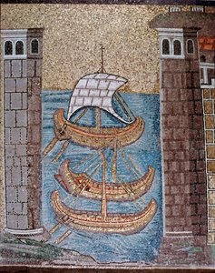 View of boats in the harbour of Classe (detail) by Byzantine School